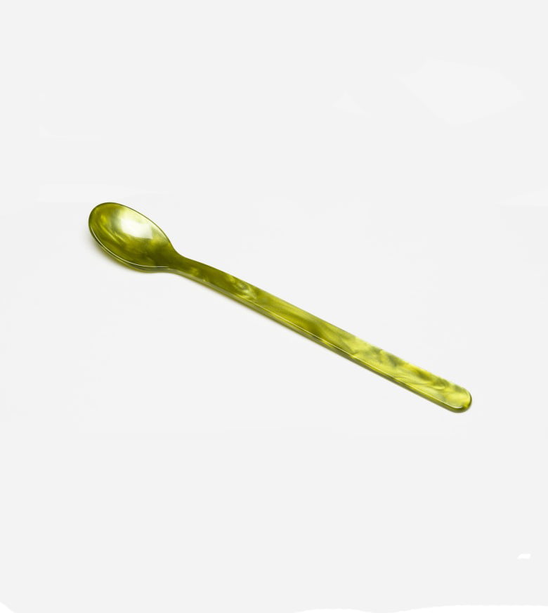 remix by sofie, spoon, long drink spoon, long drink, cutlery, acrylic glass, olive green, olive green spoon, home söhne