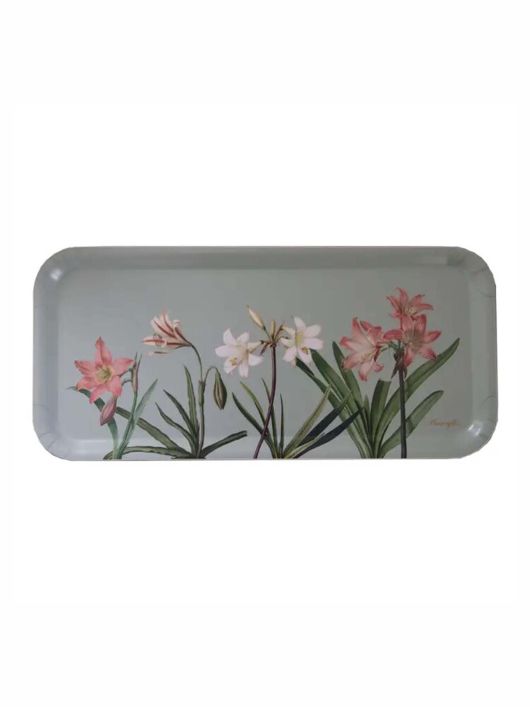 koustrup & co. oblong tray in birch wood in light blue with flowers