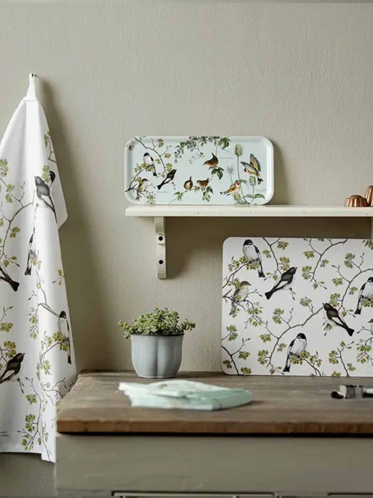 koustrup & co. elongated tray in birch in mint green with birds
