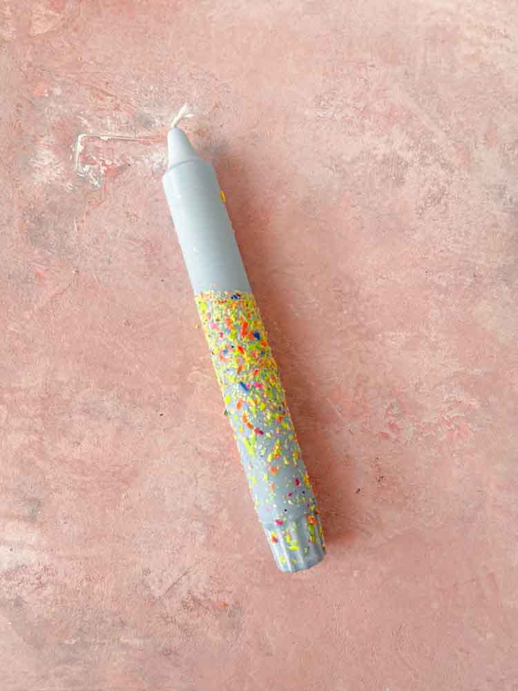 candles, candles, hand-dipped candles, fun candles, decorative candles, pastel candles, candles with glitter, candles with confetti, candles with smileys.