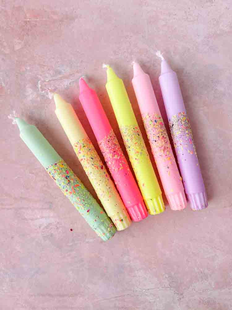 candles, candles, hand-dipped candles, fun candles, decorative candles, pastel candles, candles with glitter, candles with confetti, candles with smileys, remix by sofie