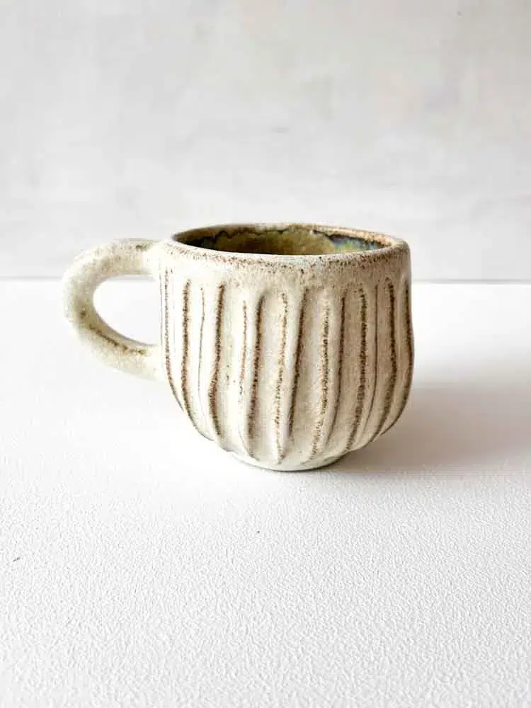 Nice cup with wide grooves, light yellow, ceramic cup, ceramic cups, yellow cup, remix by Sophie, mia lime birch.