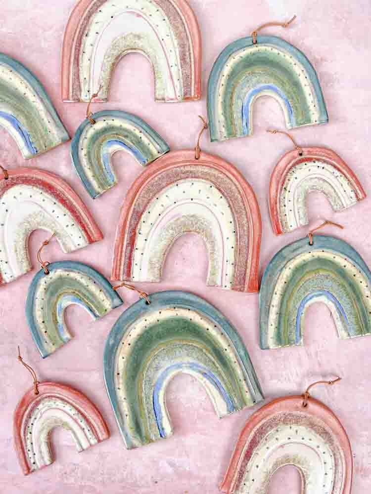 mia lindbirk ceramics, rainbow in ceramics, rainbow to hang