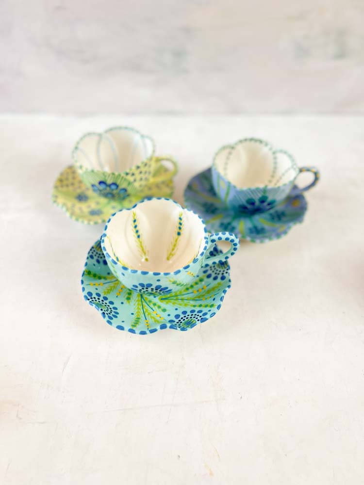 ceramic cup with saucer pots work