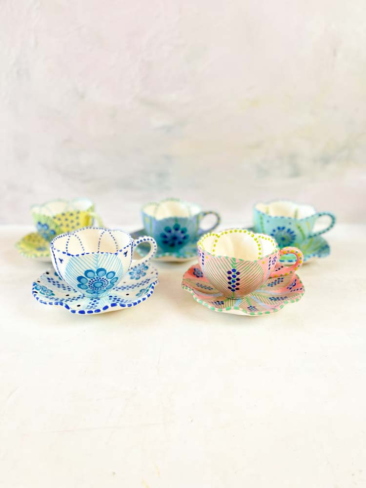 ceramic cup with saucer pots work