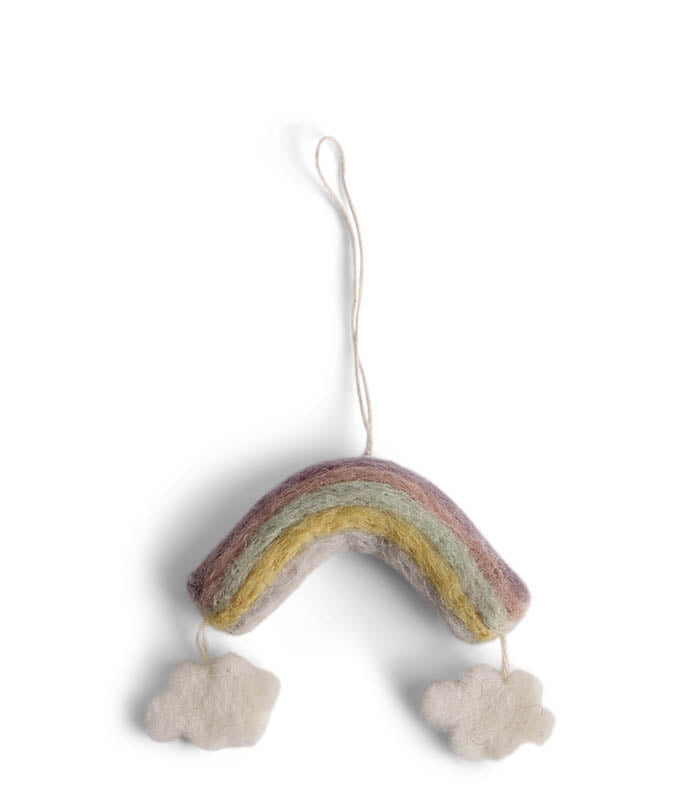 rainbow in pastel , rainbow in felt, rainbow to branches, felt ornaments, felt ornaments in wool, organic wool, fairtrade wool, a pot and Sif, remix by sofie, Christmas tree, one pot &sif, a pot &sif, felt Christmas ornaments, Christmas punt in felt, felt from nepal