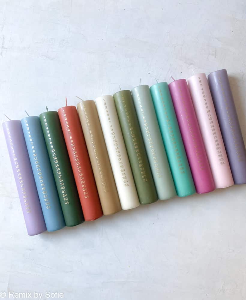 two-color calendar light, two-color calendar light, Christmas lights, colored lights, parrafine lights, steroidine lights, handmade lights, soot-free lights, calendar light, colored calendar light, date light, Christmas decorations, pastel lights, calendar light in pastel colors, remix by sofie