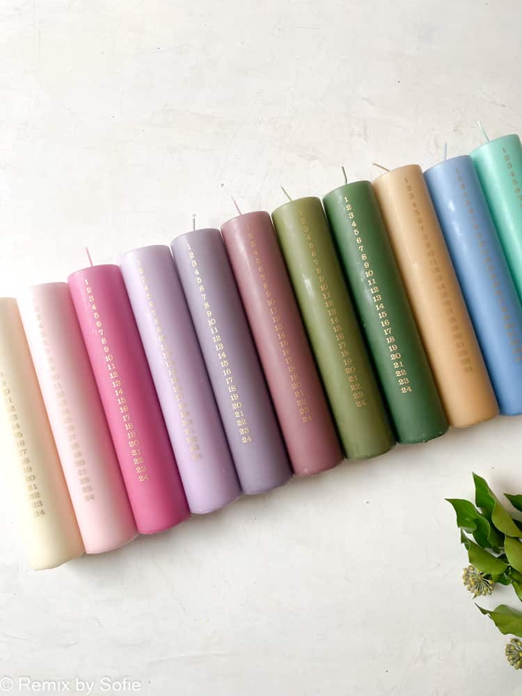 two-color calendar light, two-color calendar light, Christmas lights, colored lights, parrafine lights, steroidine lights, handmade lights, soot-free lights, calendar light, colored calendar light, date light, Christmas decorations, pastel lights, calendar light in pastel colors, remix by sofie