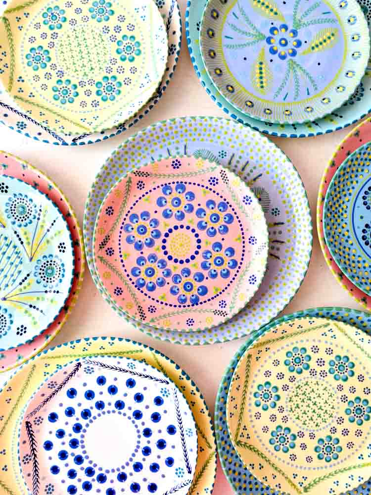potterswork mahaba series, love series, drill cover, plates, bowls, small bowls, hand painted, pink, light yellow, potters work, remix by sofie, ceramics