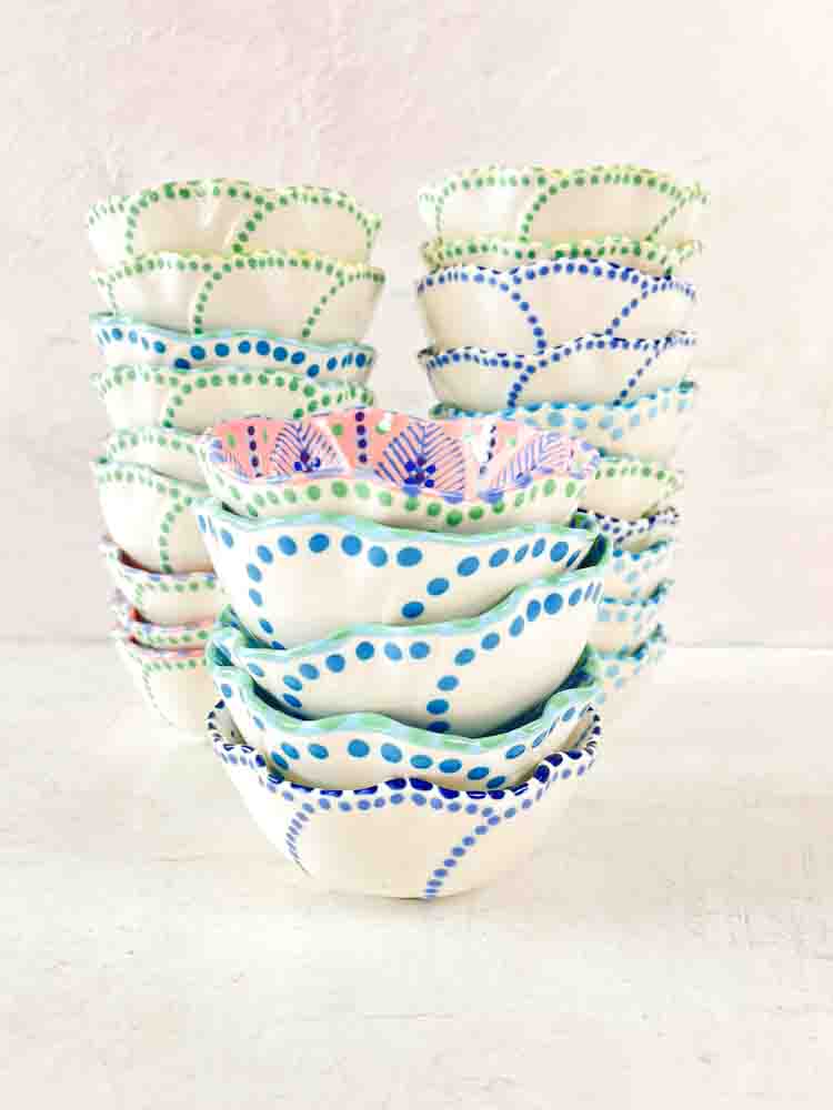 potterswork mahaba series, love series, drill cover, plates, bowls, small bowls, hand painted, pink, light yellow, potters work, remix by sofie, ceramics