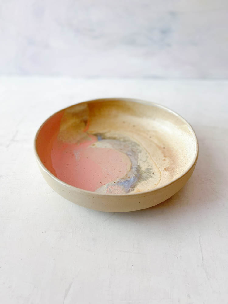 handmade deep plate in ceramic in pink