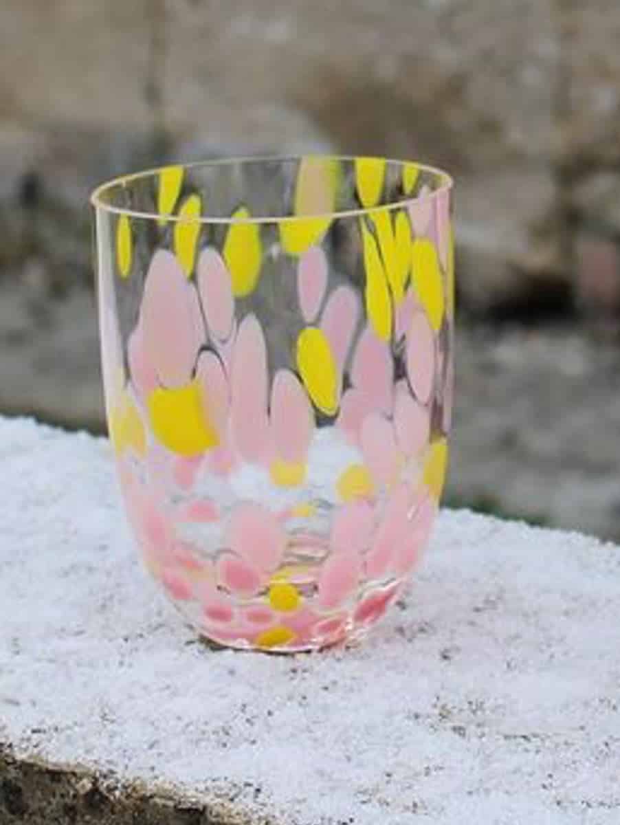 remix by sofie, splash lemon and pink, splash glass, anna von lipa, confetti glass, anna von lipa glass, splash glass, glass with opal stains, bohemian glasses, handblown glasses, czech design, czech glasses