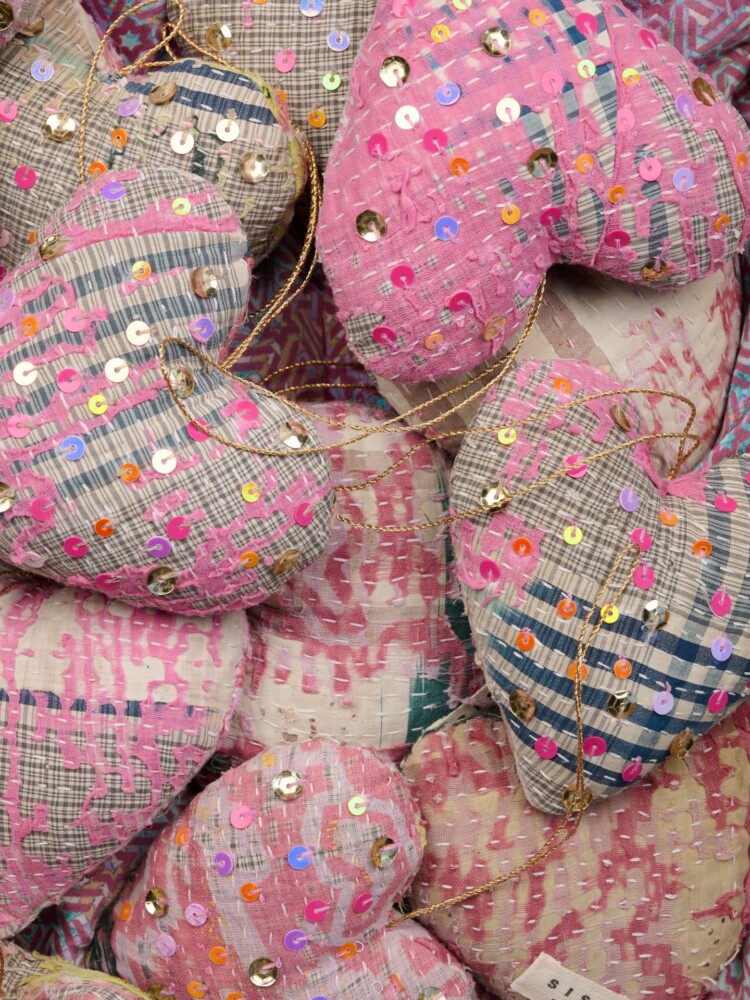 Christmas tree ornaments from sissel edelbo - heart in kantha