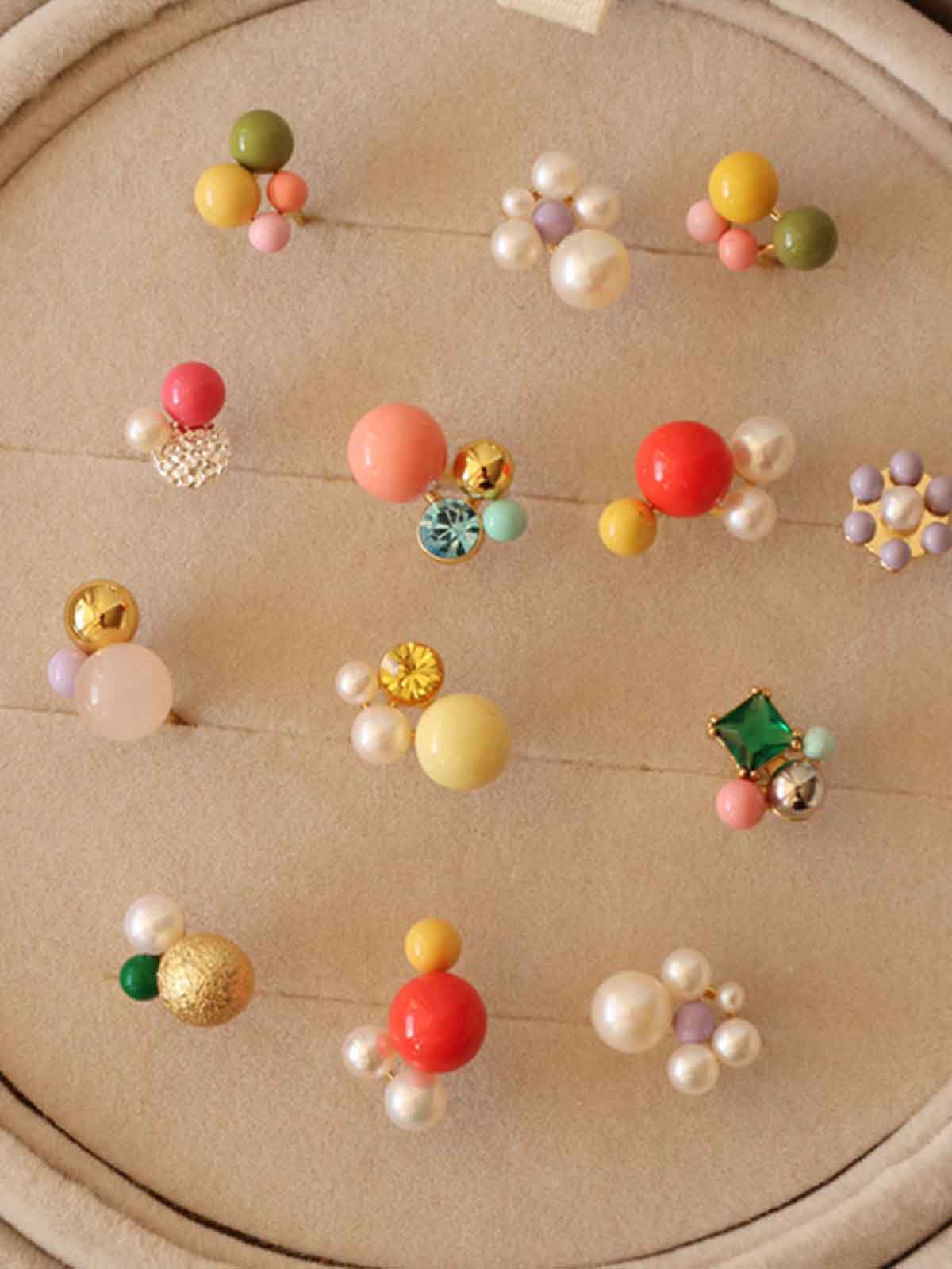 Lulu copenhagen earrings in silver and gold - bouquet with pearls