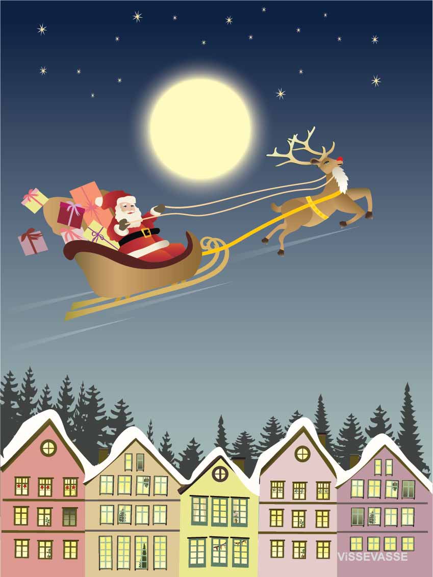 Christmas cards with Santa Claus and sleigh