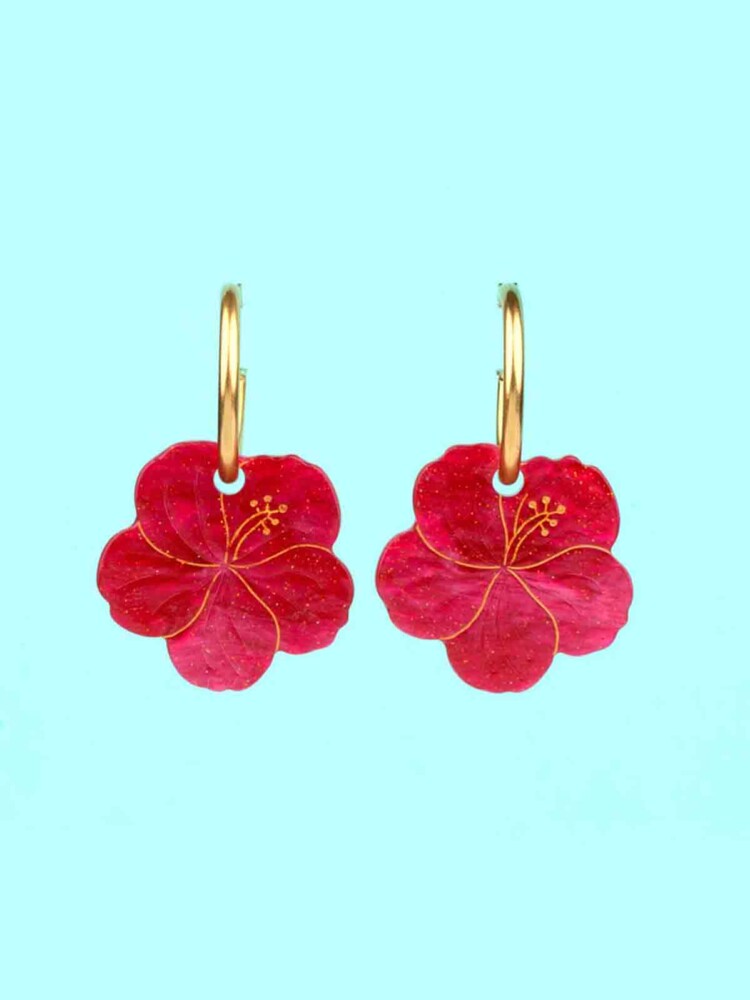 Earrings with hibiscus in red cou cou suzette