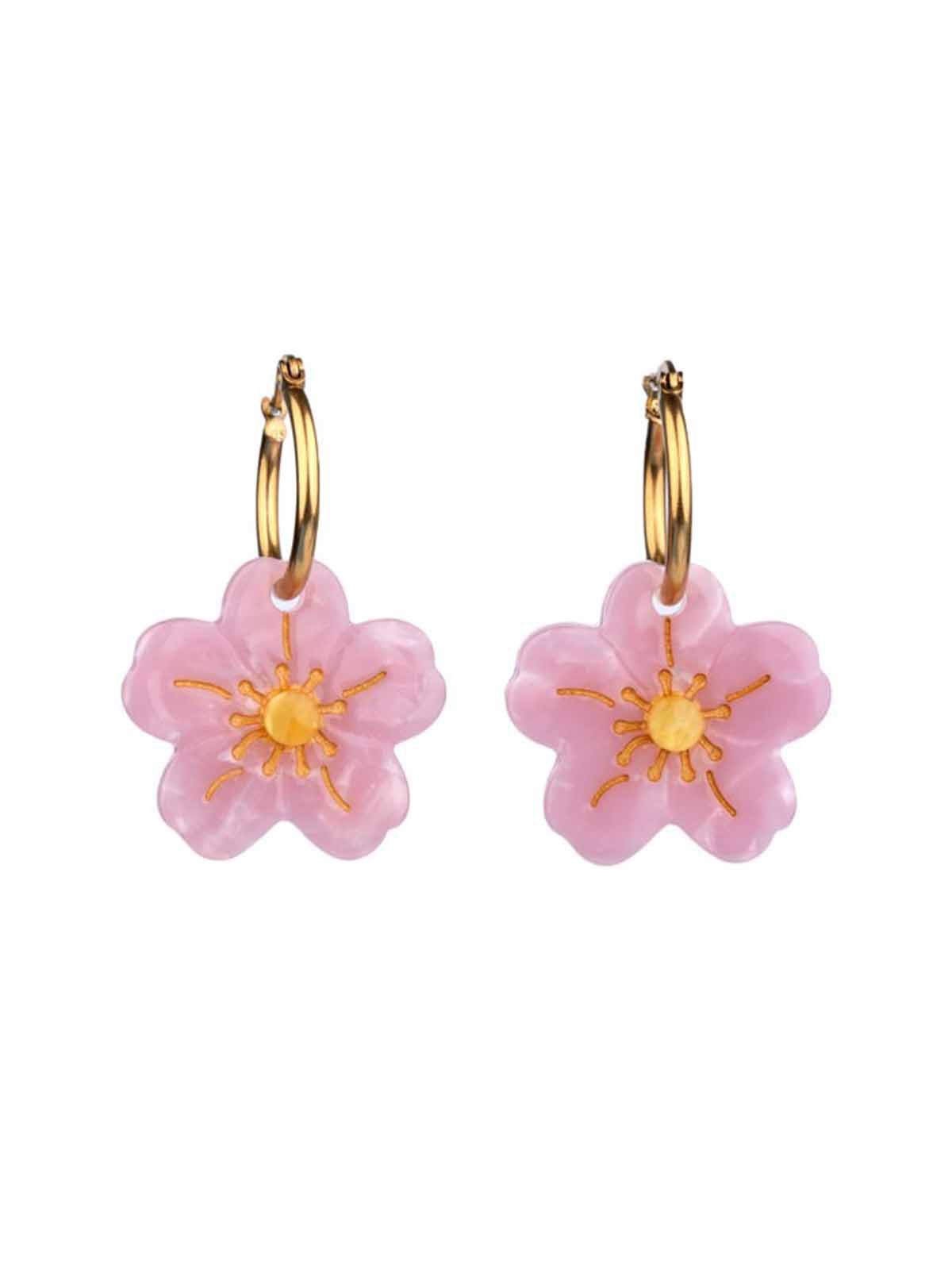 Earrings with cherry blossoms in pink suzette