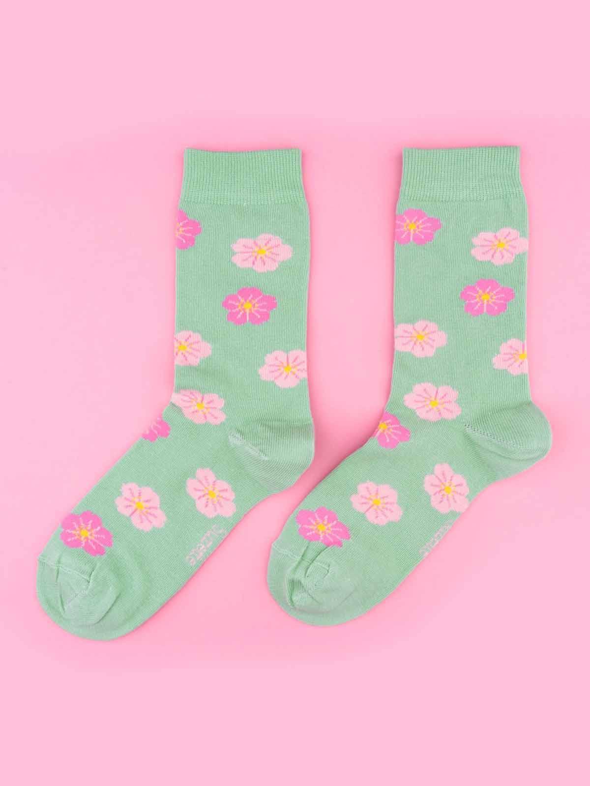 organic cotton socks with cherry blossoms