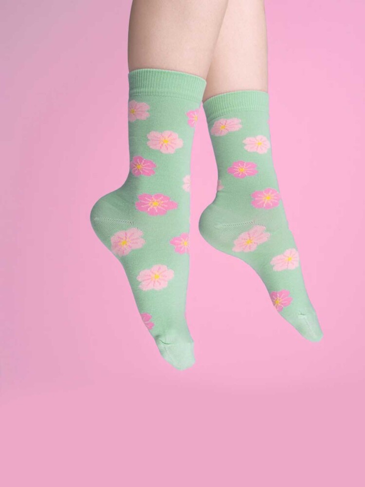organic cotton socks with cherry blossoms