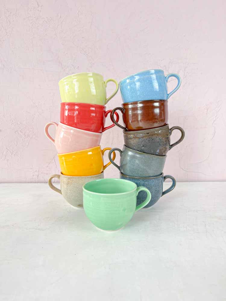 Ceramic cups with small handles