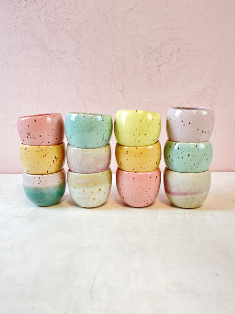 Trine lise ceramic cortado cups. remix by Sofia, cups, espresso cups