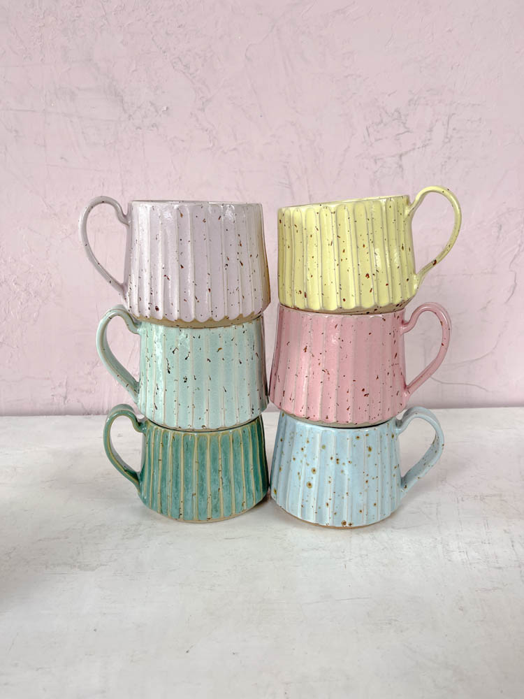 Trine lise ceramics, ceramics, cups with handles, grooved cups. remix by Sofia, cups, coffee cups, pastel-frowned cups.