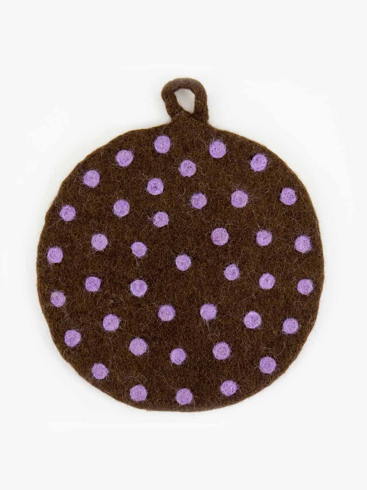 Potholder cover in felted wool, brown and purple - Afroart