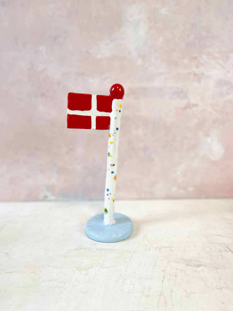 handmade ceramic flags from the clay play in harlequin flags with purple feet - Small ceramic birthday flags - TheClayPlay.com