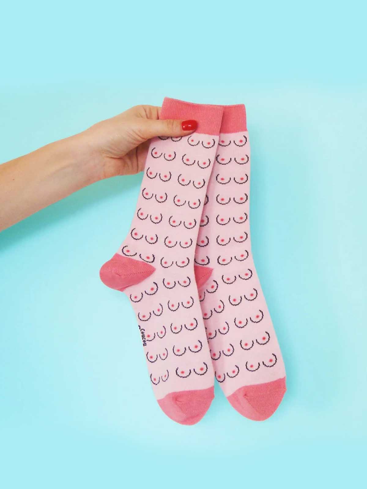 Cotton socks in pink with breasts - Coucou Suzette