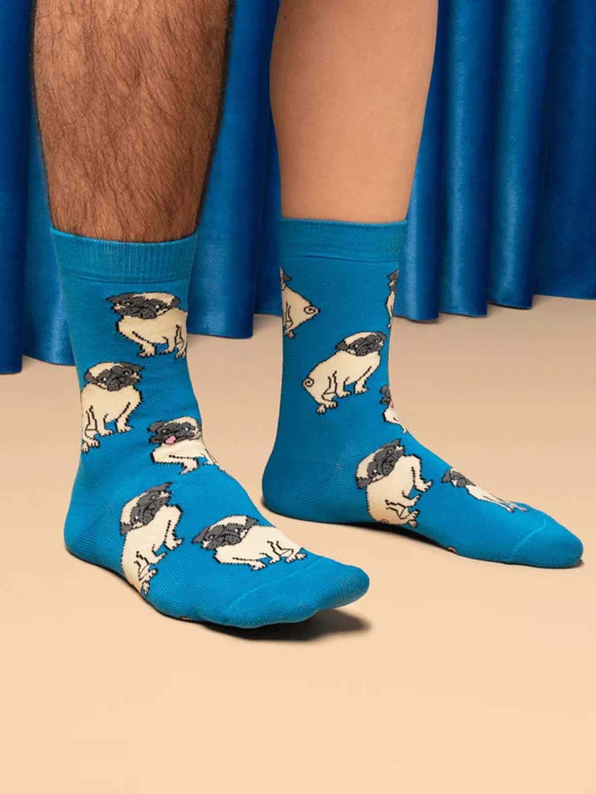 blue cotton socks with pug - Coucou Suzette