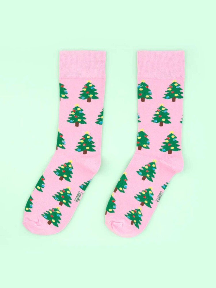 cotton socks in pink with Christmas trees - Coucou Suzette