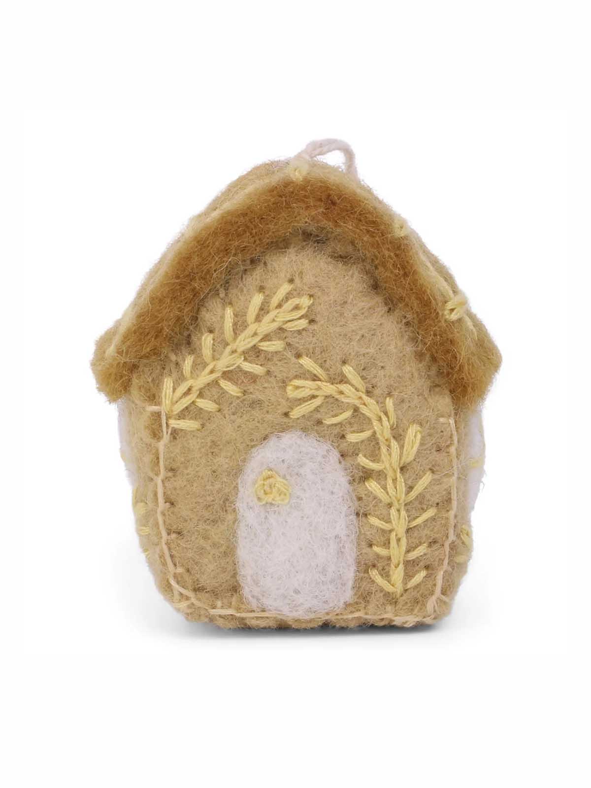 Fairtrade woolen ornaments yellow Birdhouse in felt - Gry & Sif