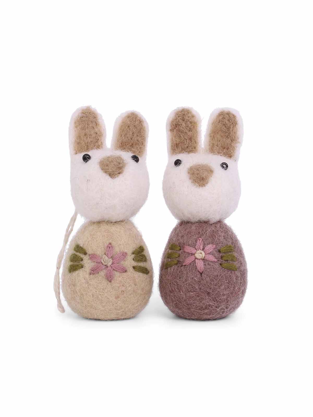 Fairtrade Easter decorations in felted wool - Rabbits in pink and beige - Gry & Sif