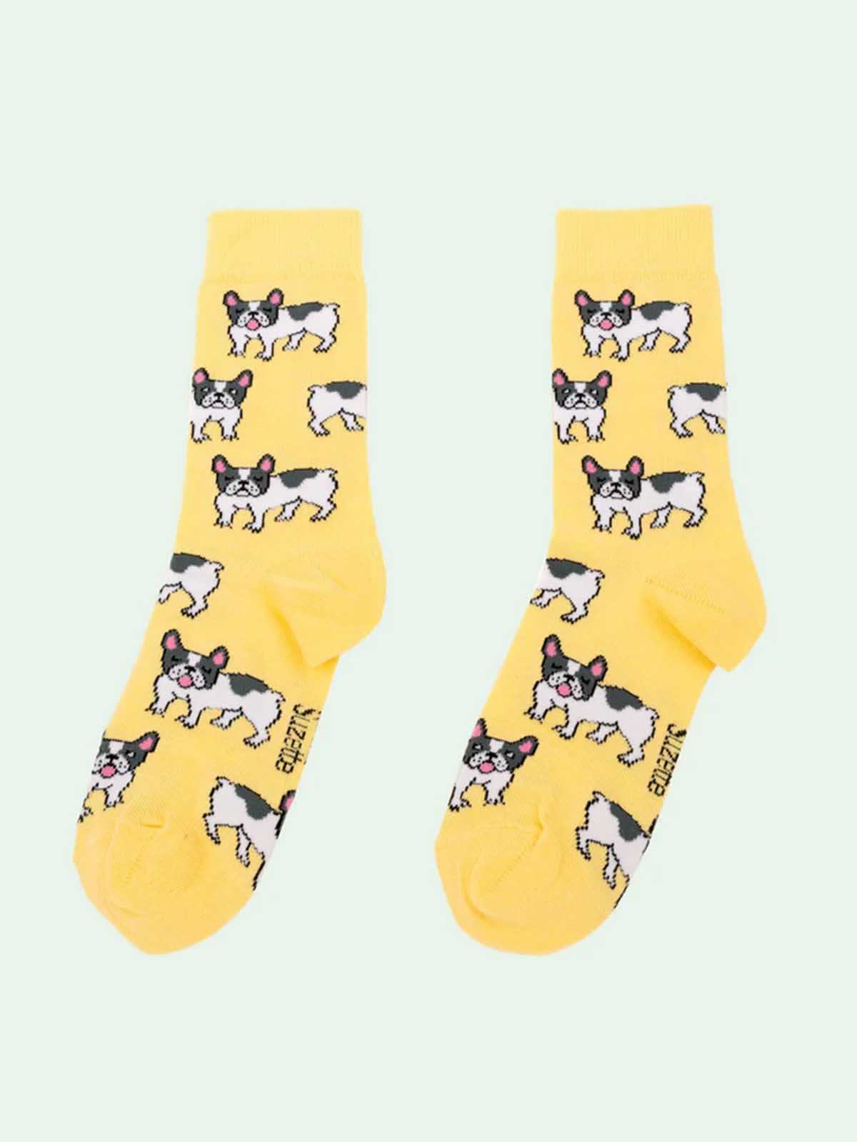 Light yellow socks with bulldogs - Coucou Suzette