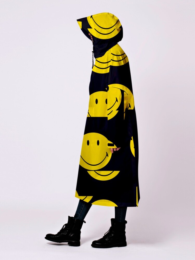 rain poncho black yellow smiley - Rainkiss