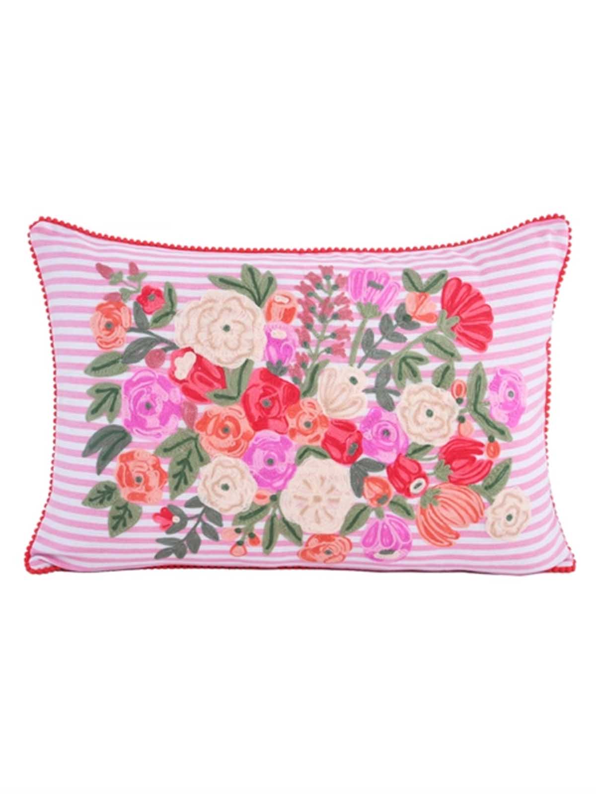 Pillow 40x60 cm, striped pink/white pink with flowers - Remix by Sofie