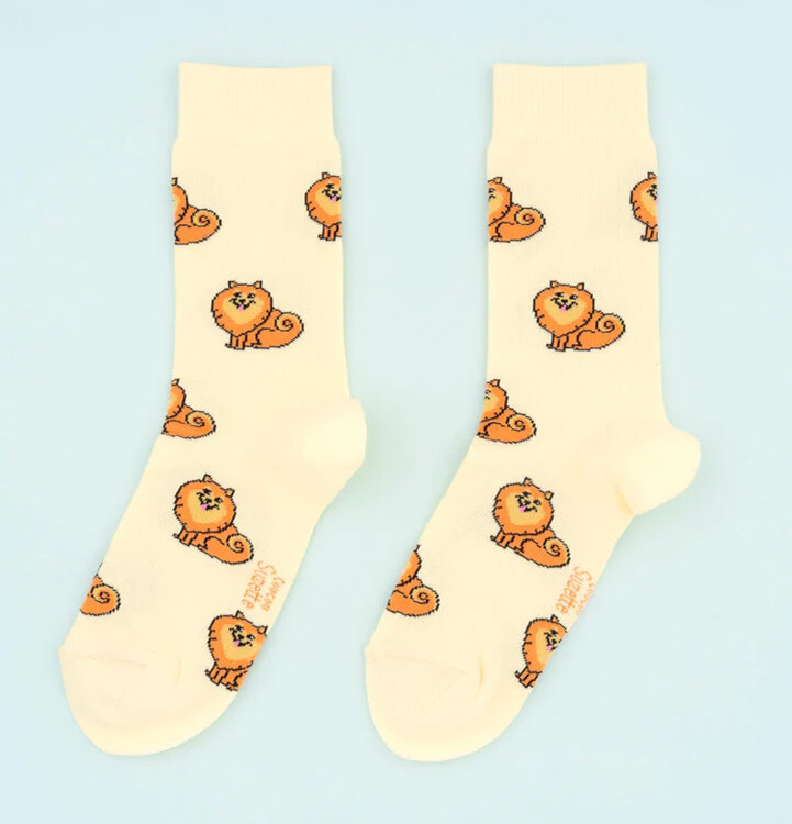 light yellow with spitz, socks with dogs, remix by sofie, cou cou suzette, stockings, stockings in cotton, Italian cotton, stockings produced in cotton,