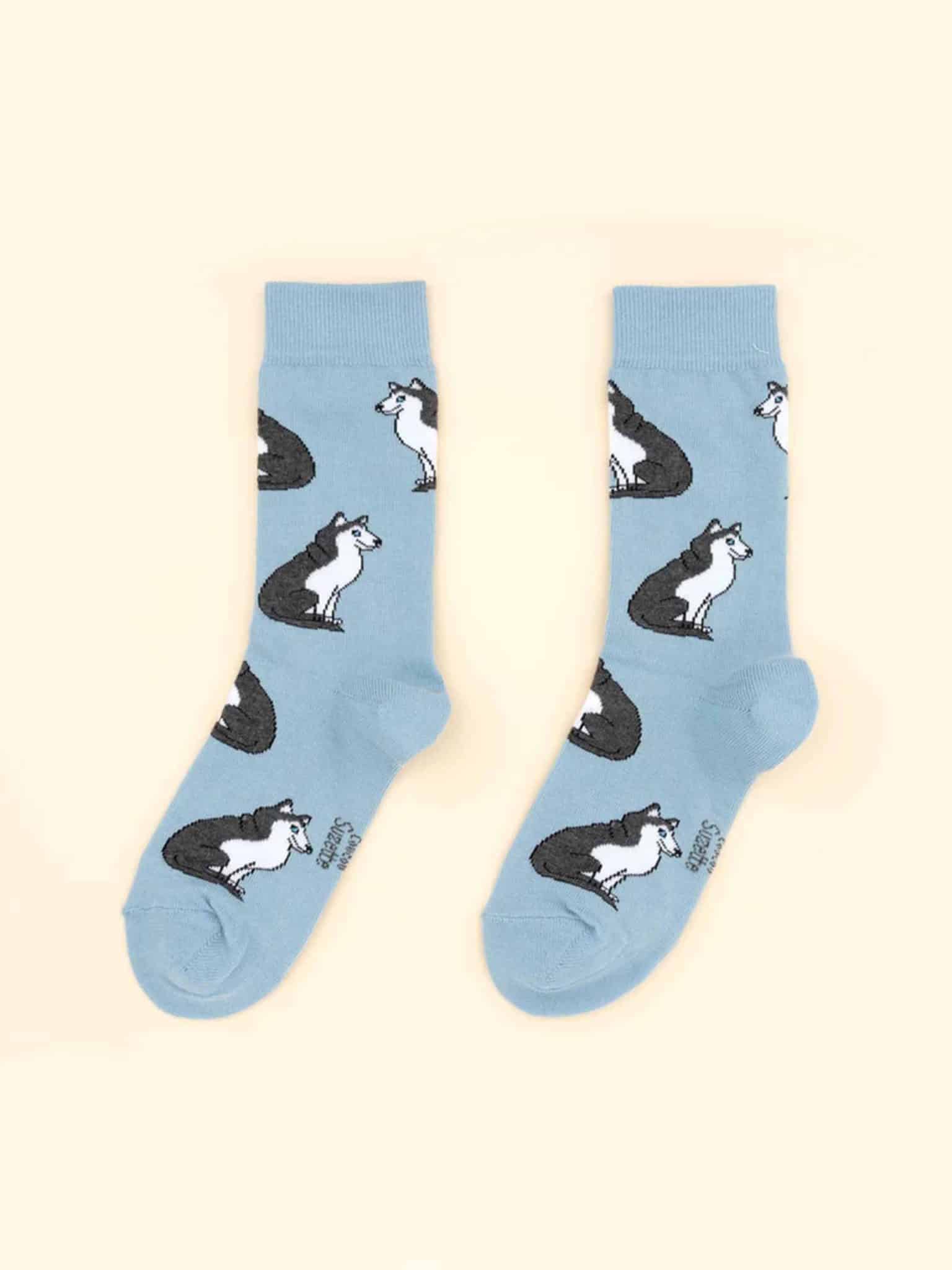 blue with husky, stockings with dogs, remix by sofie, cou cou suzette, stockings, stockings in cotton, Italian cotton, stockings produced in cotton,