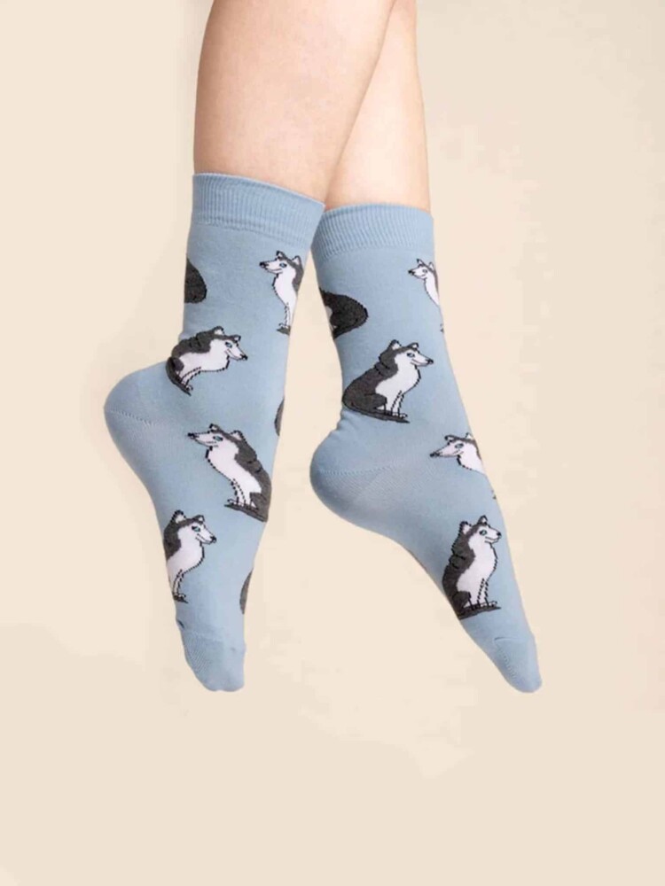 blue with husky, stockings with dogs, remix by sofie, cou cou suzette, stockings, stockings in cotton, Italian cotton, stockings produced in cotton,
