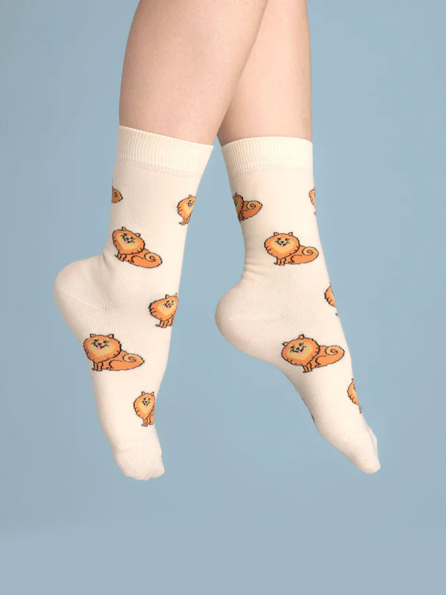 light yellow with spitz, socks with dogs, remix by sofie, cou cou suzette, stockings, stockings in cotton, Italian cotton, stockings produced in cotton,
