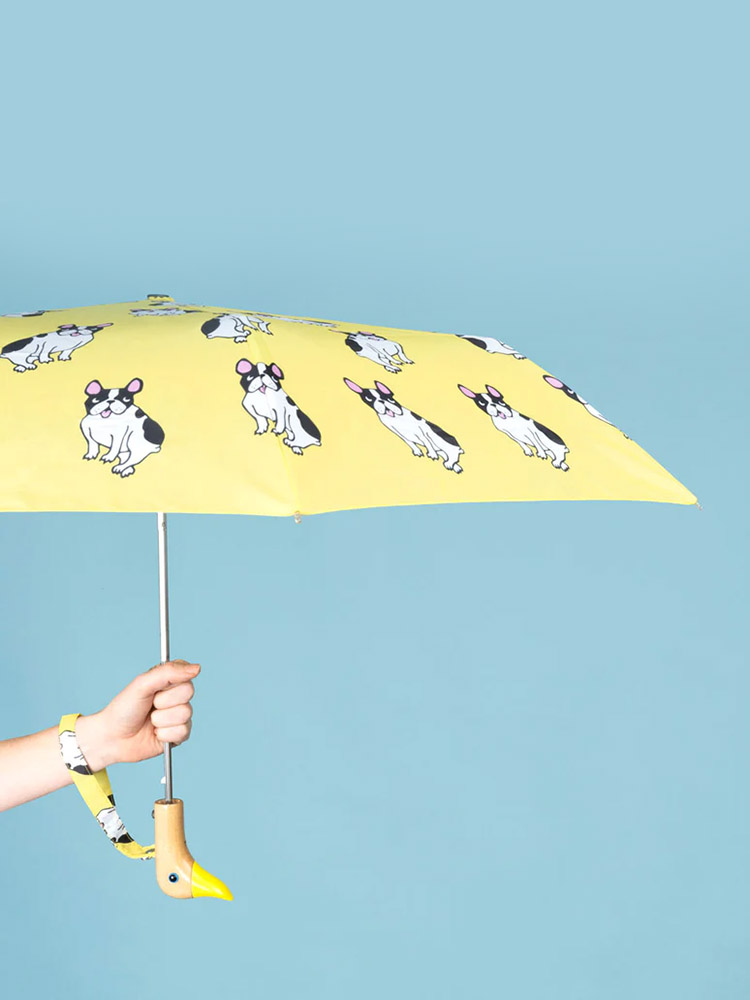Umbrella, Cou Cou Cou Suzette Umbrella in collaboration with original Duckhead, Yellow Umbrella with Bulldogs.