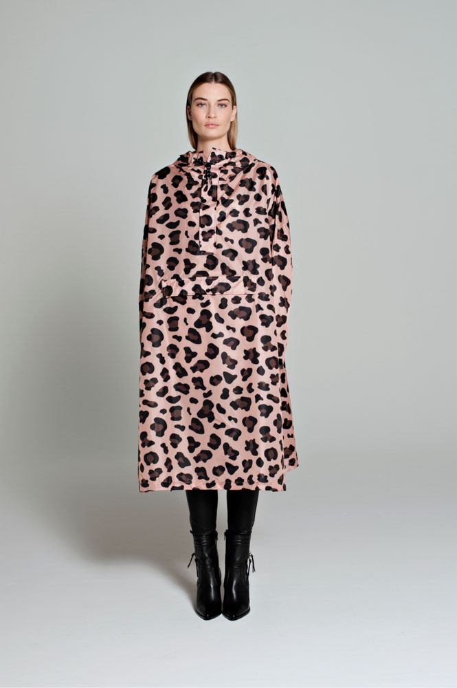 Rain ice rain poncho in recycled plastic pink panther with pink and brown