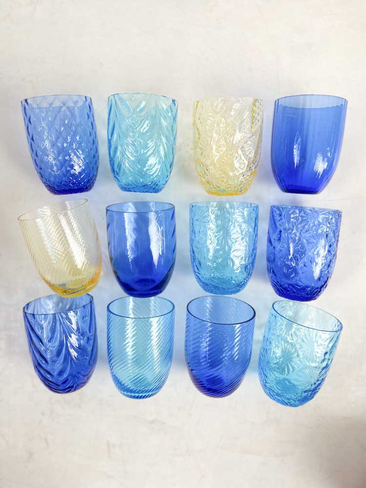 Anna von Lipa mix and match glass royal blue in swirl, flower, wave glass