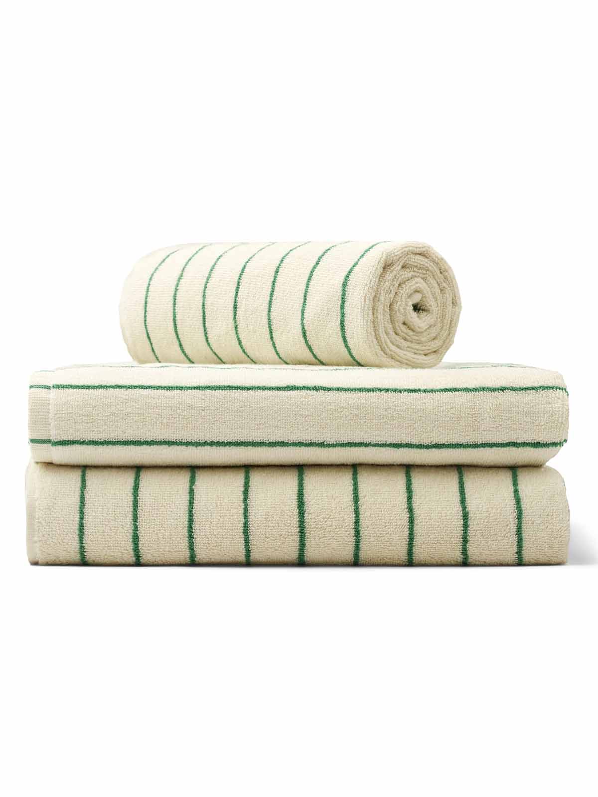 bongusta towels in white and greenAC