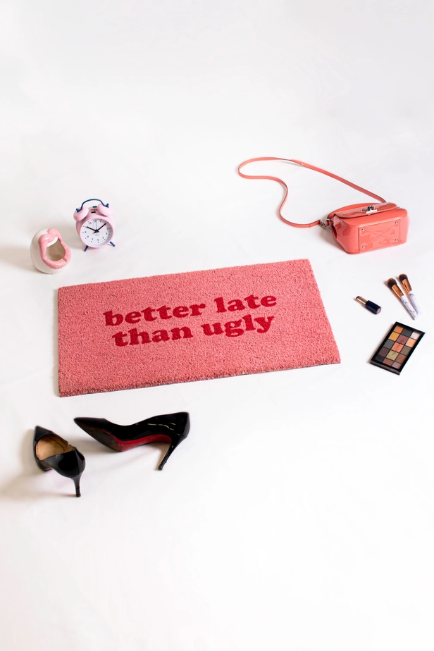 coconut fibre doormat - pink better than ugly