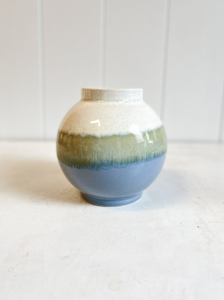 small ceramic ball vase lena pedersen in blue-grey and cream
