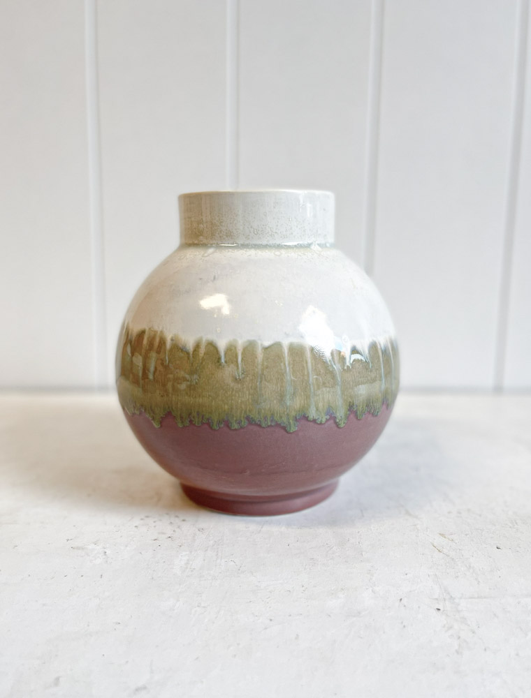 small ceramic ball vase lena pedersen in dark pink and cream