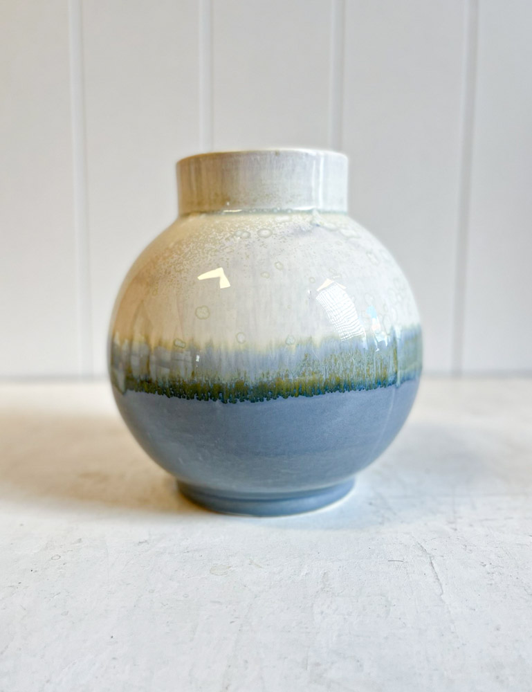 large ceramic ball vase lena pedersen in blue-gray and cream