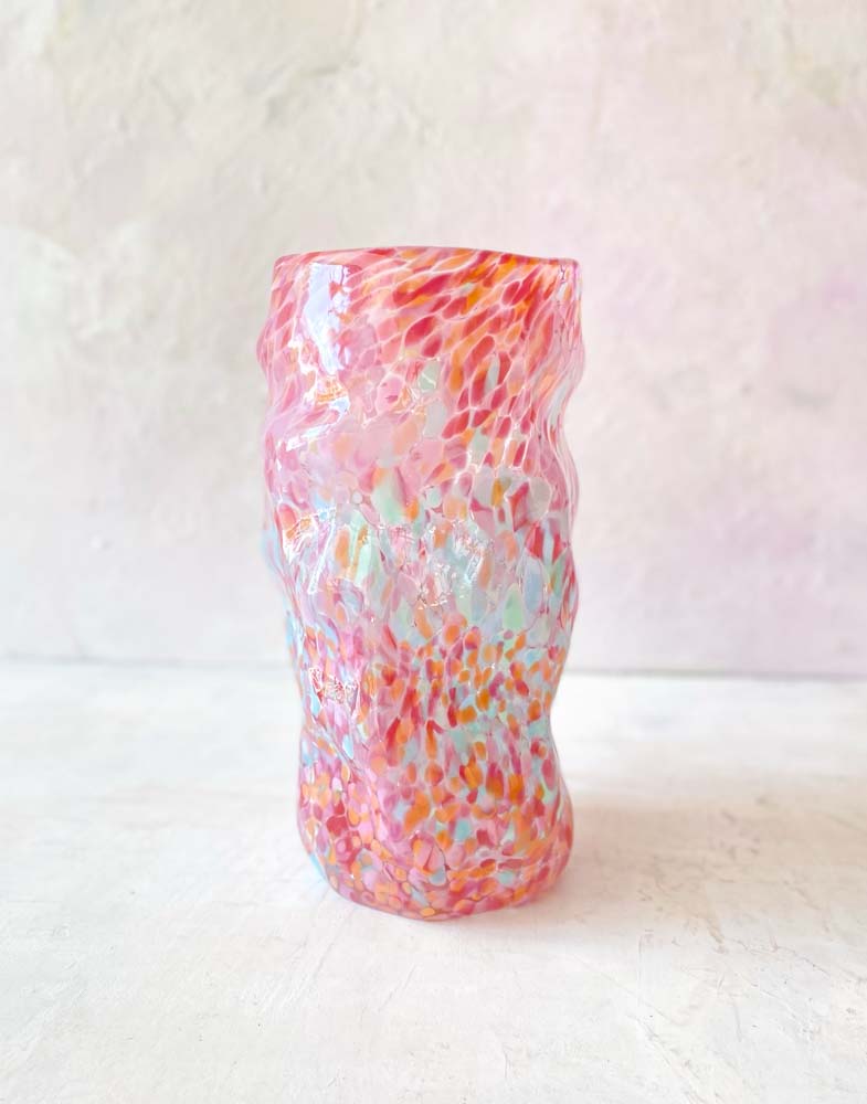 mouth blown large curl vase with opal plates and many colors from Marie Retpen