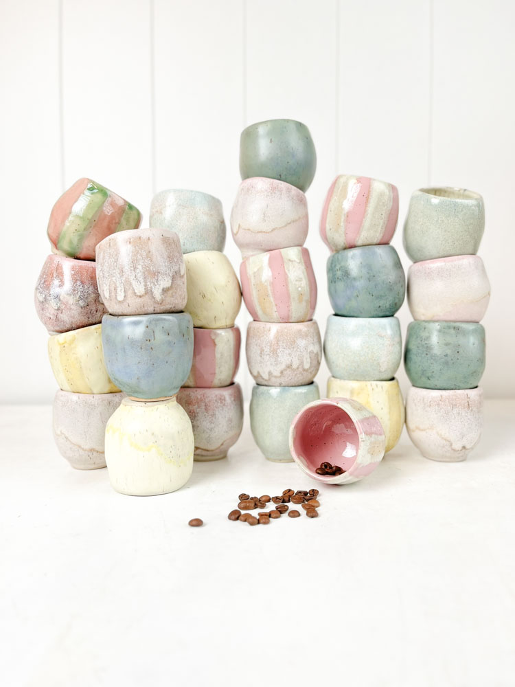small handmade ceramic cortado cups without handles approx. 150 ml at remix by Sofia
